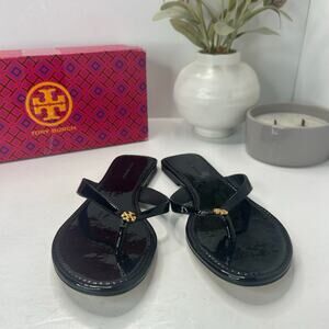 Tory Burch Classic Flip Flop Patent Leather Perfect Black Women's 7.5 Tried On